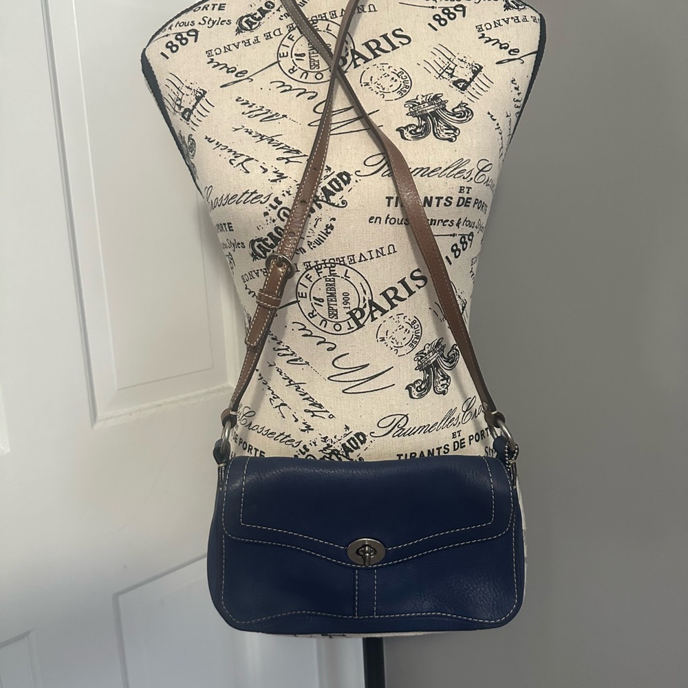Vintage Coach Blue and Brown long strap purse